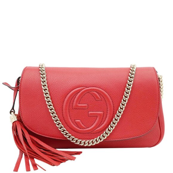 Gucci GG Soho Tassel Chain Leather Crossbody Bag Red 336752 - Picture 1 of 11